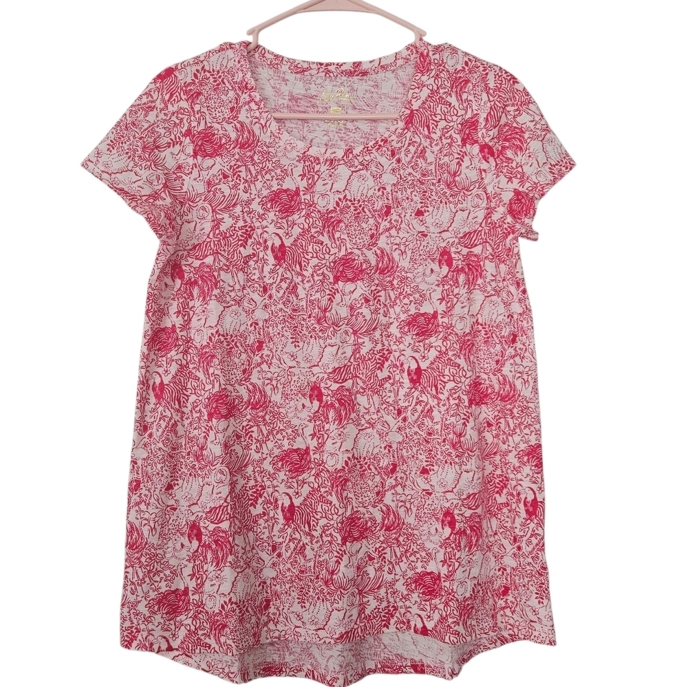 Lilly Pulitzer Pink White Animal Print Short Sleeve Top Size XS